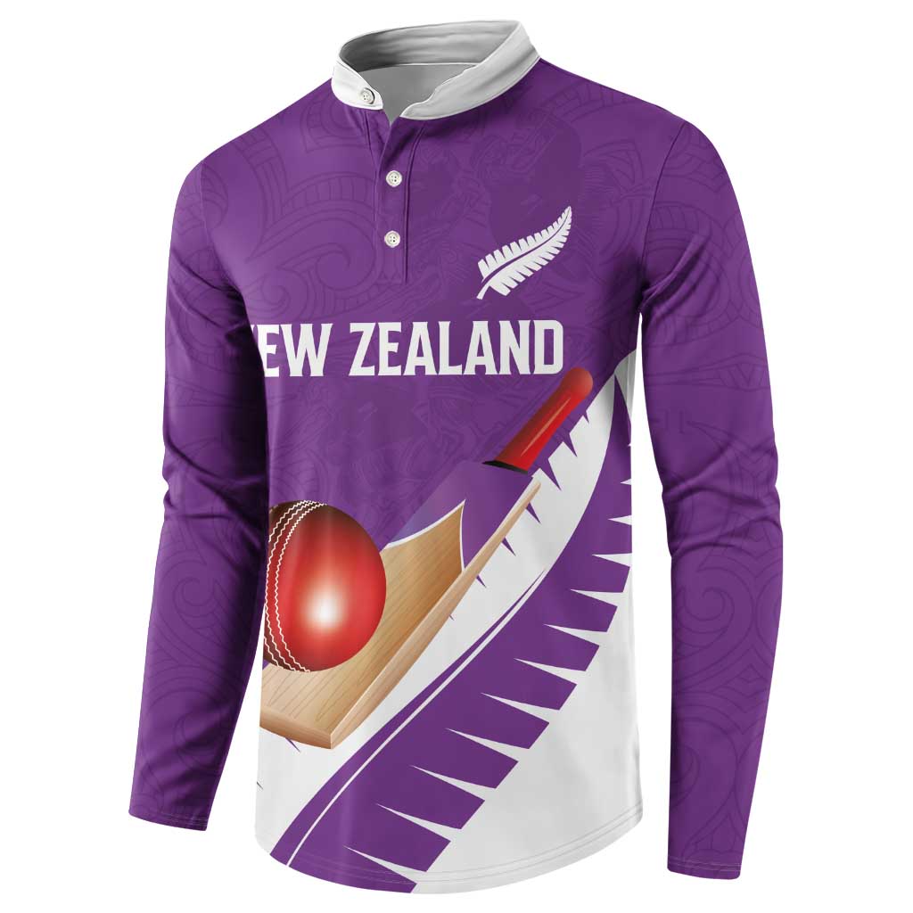 Custom New Zealand Cricket Button Sweatshirt Kiwi Birds Haka Dance Purple Fern Sporty Style LT03 - Polynesian Pride