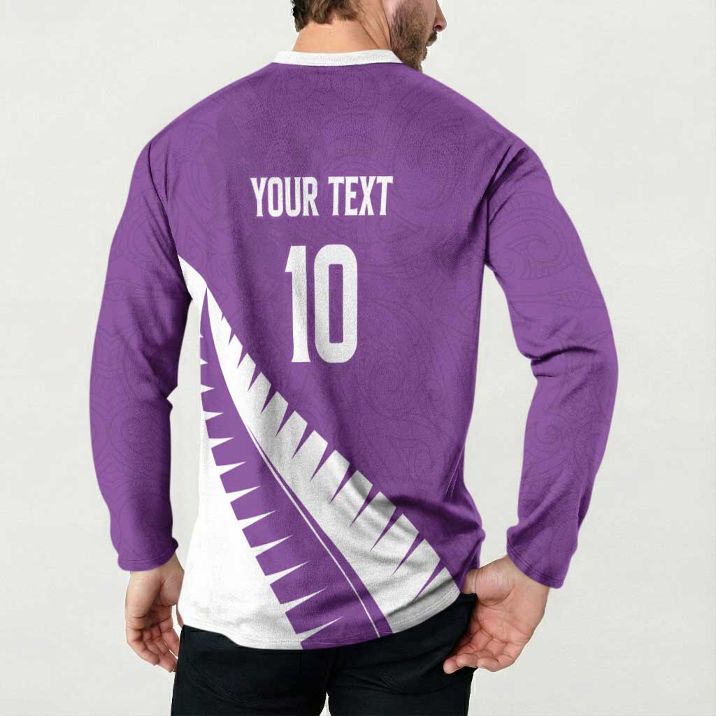 Custom New Zealand Cricket Button Sweatshirt Kiwi Birds Haka Dance Purple Fern Sporty Style LT03 - Polynesian Pride