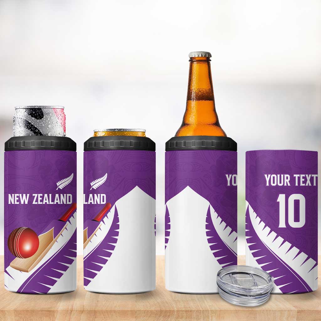 Custom New Zealand Cricket 4 in 1 Can Cooler Tumbler Kiwi Birds Haka Dance Purple Fern Sporty Style LT03 - Polynesian Pride