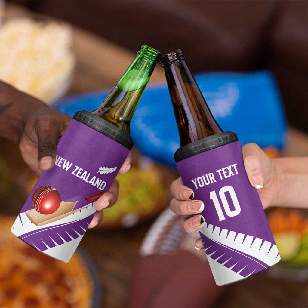 Custom New Zealand Cricket 4 in 1 Can Cooler Tumbler Kiwi Birds Haka Dance Purple Fern Sporty Style LT03 - Polynesian Pride