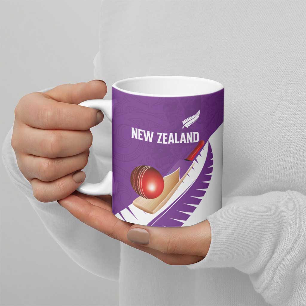 Custom New Zealand Cricket Ceramic Mug Kiwi Birds Haka Dance Purple Fern Sporty Style LT03 - Polynesian Pride