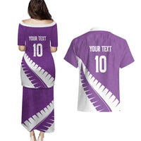 Custom New Zealand Cricket Couples Matching Puletasi and Hawaiian Shirt Kiwi Birds Haka Dance Purple Fern Sporty Style LT03 - Polynesian Pride