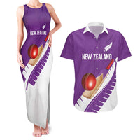 Custom New Zealand Cricket Couples Matching Tank Maxi Dress and Hawaiian Shirt Kiwi Birds Haka Dance Purple Fern Sporty Style LT03 Purple - Polynesian Pride