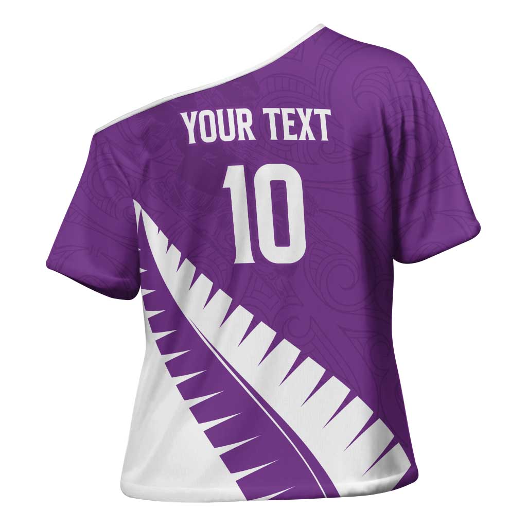 Custom New Zealand Cricket Cross Shoulder Shirt Kiwi Birds Haka Dance Purple Fern Sporty Style LT03 - Polynesian Pride