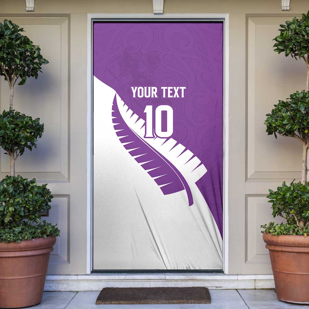 Custom New Zealand Cricket Door Cover Kiwi Birds Haka Dance Purple Fern Sporty Style LT03 Purple - Polynesian Pride