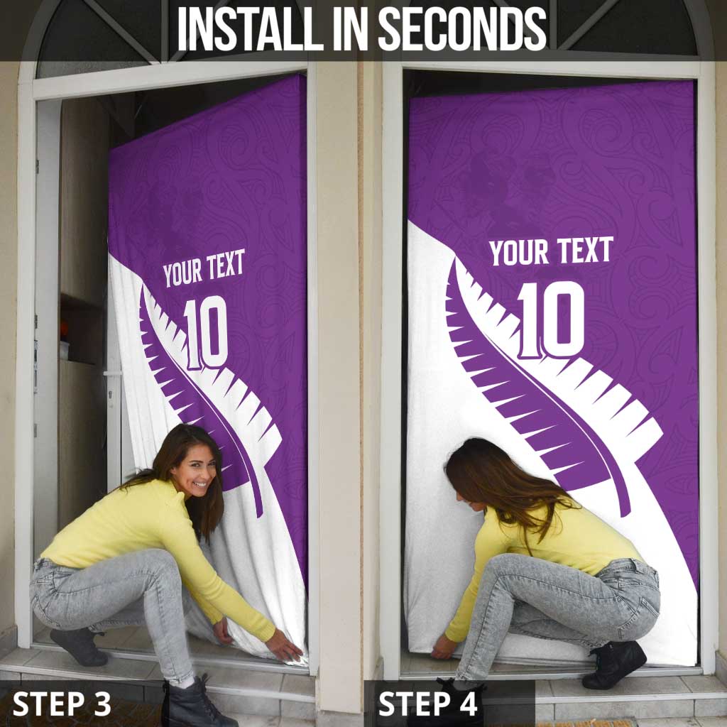 Custom New Zealand Cricket Door Cover Kiwi Birds Haka Dance Purple Fern Sporty Style LT03 - Polynesian Pride