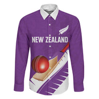 Custom New Zealand Cricket Family Matching Long Sleeve Bodycon Dress and Hawaiian Shirt Kiwi Birds Haka Dance Purple Fern Sporty Style LT03 Dad's Shirt - Long Sleeve Purple - Polynesian Pride