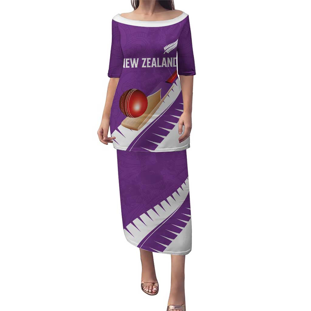 Custom New Zealand Cricket Family Matching Puletasi and Hawaiian Shirt Kiwi Birds Haka Dance Purple Fern Sporty Style LT03 Mom's Dress Purple - Polynesian Pride