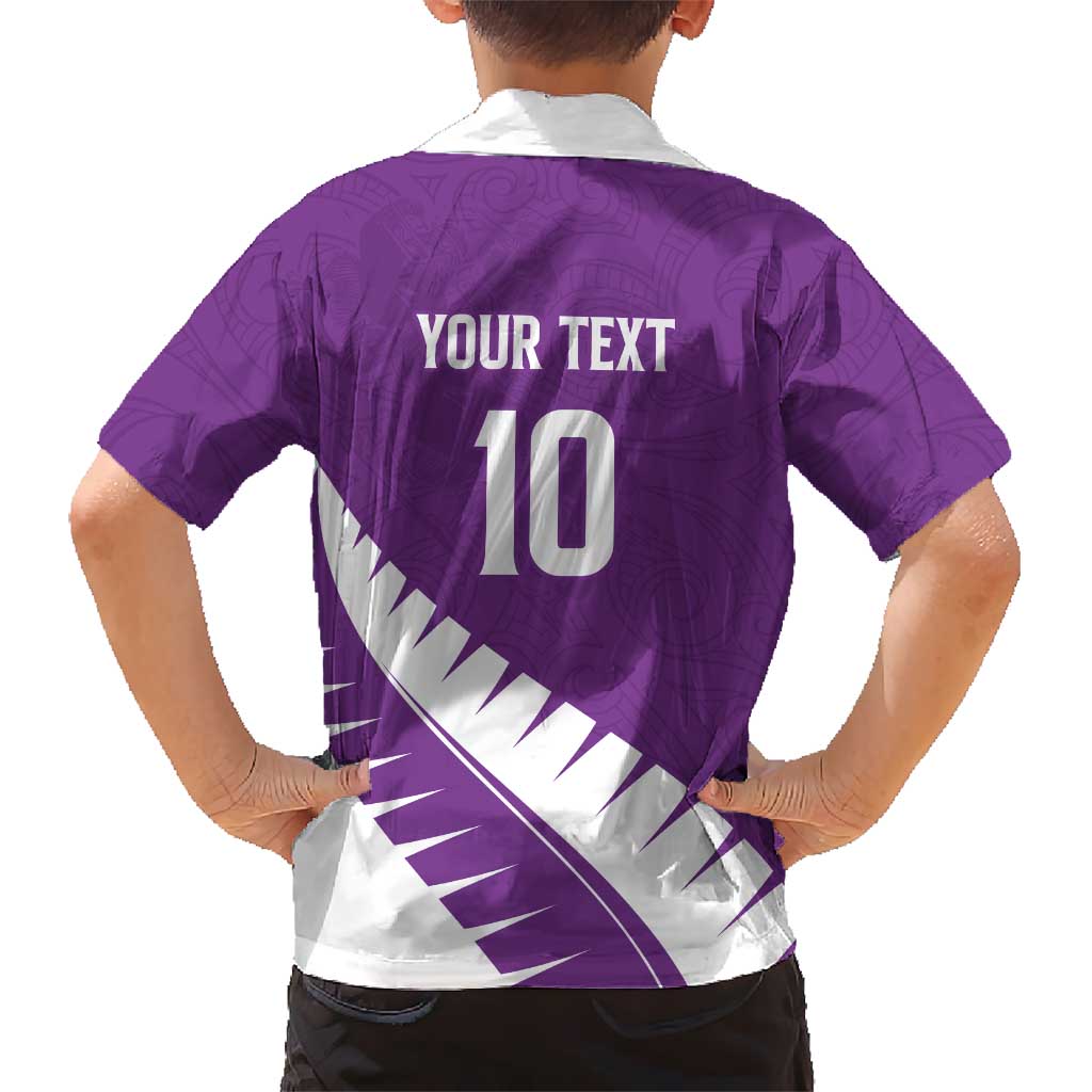 Custom New Zealand Cricket Family Matching Short Sleeve Bodycon Dress and Hawaiian Shirt Kiwi Birds Haka Dance Purple Fern Sporty Style LT03 - Polynesian Pride