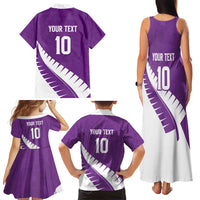 Custom New Zealand Cricket Family Matching Tank Maxi Dress and Hawaiian Shirt Kiwi Birds Haka Dance Purple Fern Sporty Style LT03 - Polynesian Pride