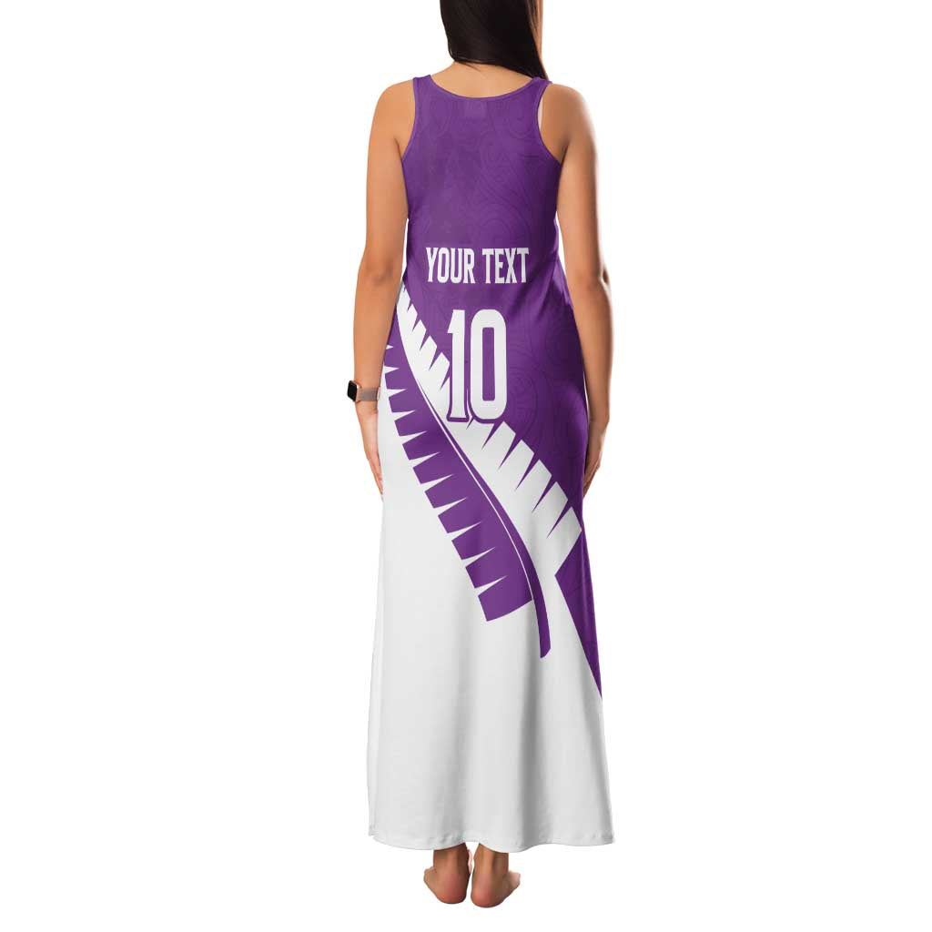 Custom New Zealand Cricket Family Matching Tank Maxi Dress and Hawaiian Shirt Kiwi Birds Haka Dance Purple Fern Sporty Style LT03 - Polynesian Pride