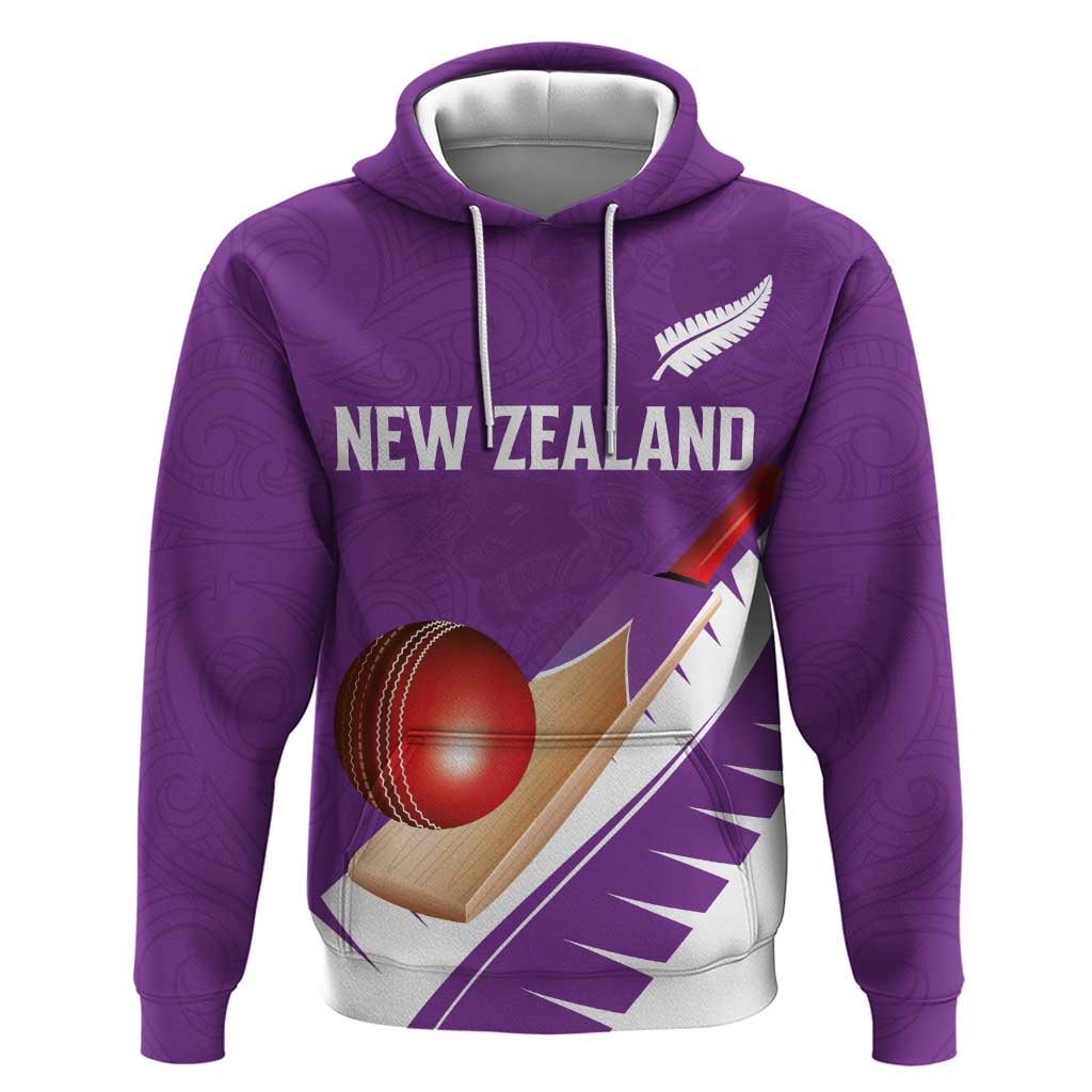 Custom New Zealand Cricket Hoodie Kiwi Birds Haka Dance Purple Fern Sporty Style LT03 Pullover Hoodie Purple - Polynesian Pride