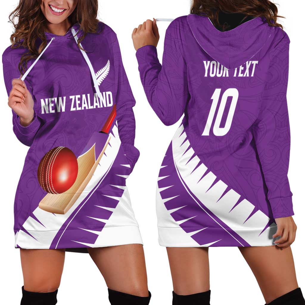 Custom New Zealand Cricket Hoodie Dress Kiwi Birds Haka Dance Purple Fern Sporty Style LT03 - Polynesian Pride
