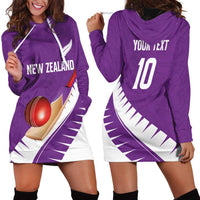 Custom New Zealand Cricket Hoodie Dress Kiwi Birds Haka Dance Purple Fern Sporty Style LT03 - Polynesian Pride