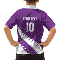 Custom New Zealand Cricket Kid Hawaiian Shirt Kiwi Birds Haka Dance Purple Fern Sporty Style LT03 - Polynesian Pride