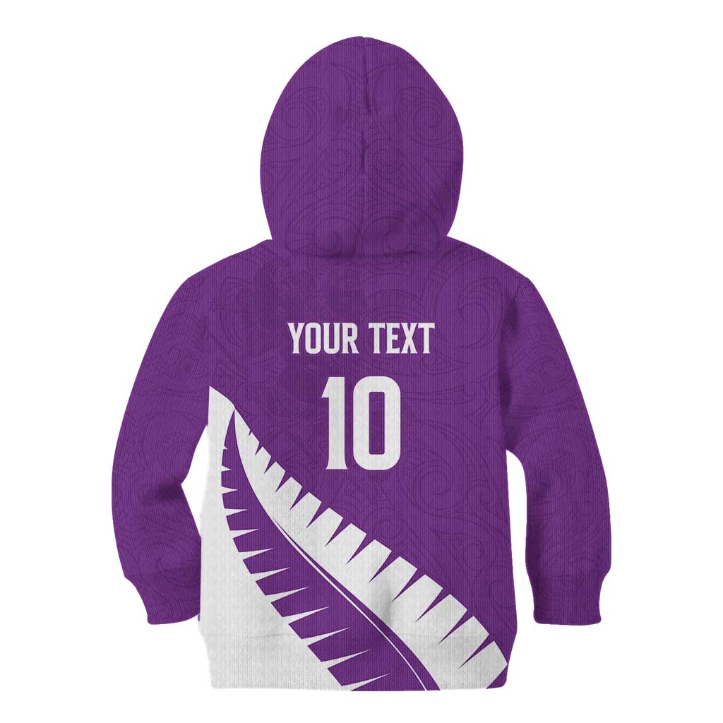 Custom New Zealand Cricket Kid Hoodie Kiwi Birds Haka Dance Purple Fern Sporty Style LT03 - Polynesian Pride