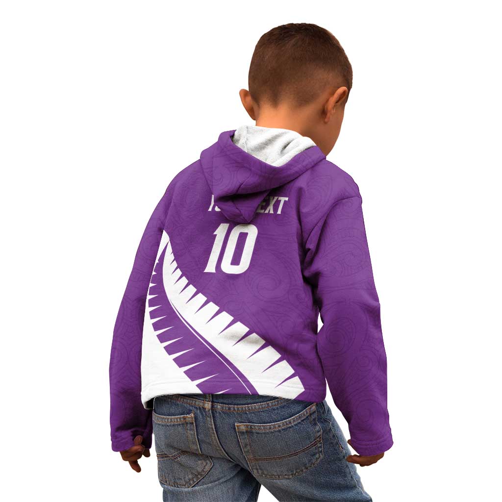 Custom New Zealand Cricket Kid Hoodie Kiwi Birds Haka Dance Purple Fern Sporty Style LT03 - Polynesian Pride