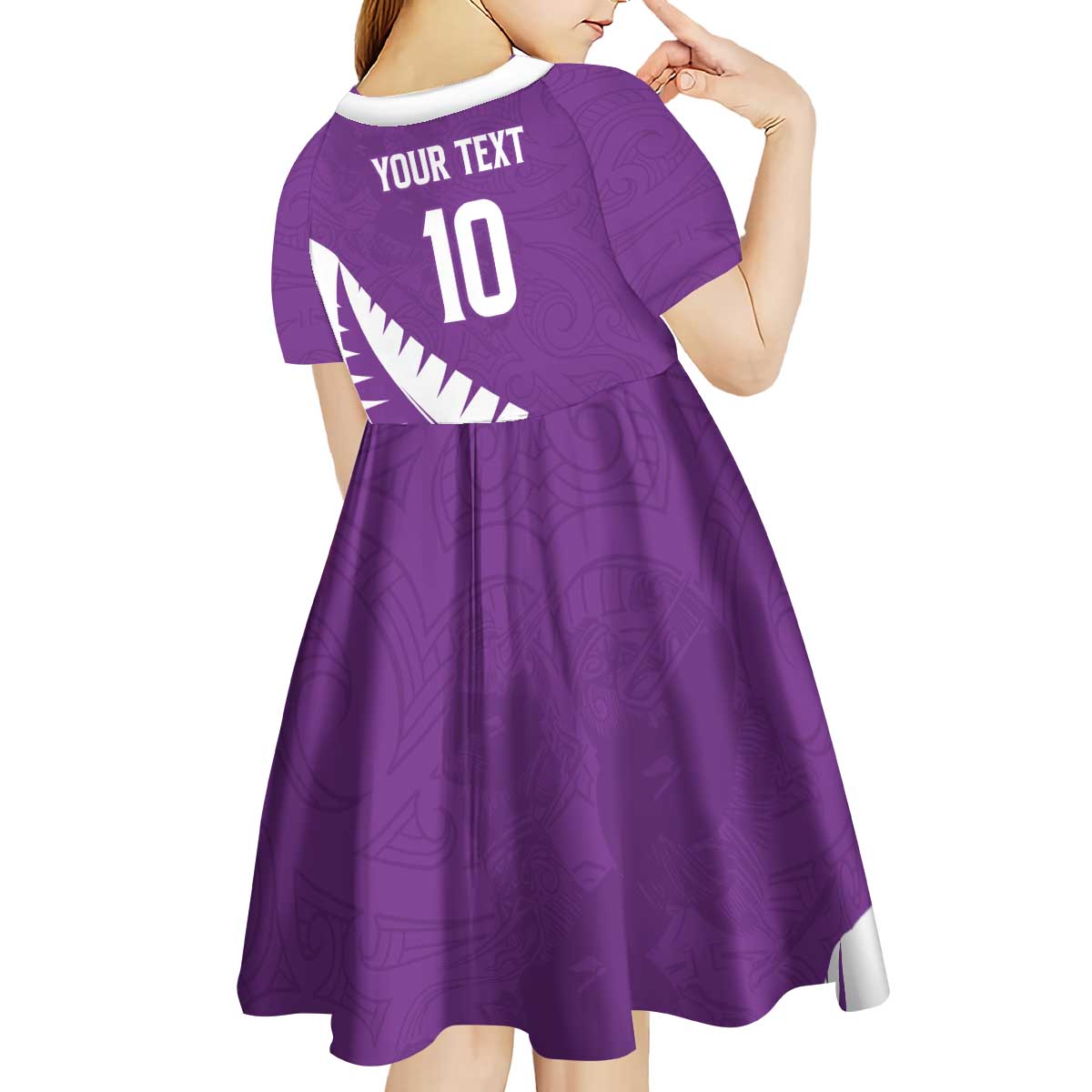 Custom New Zealand Cricket Kid Short Sleeve Dress Kiwi Birds Haka Dance Purple Fern Sporty Style LT03 - Polynesian Pride