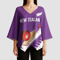 Custom New Zealand Cricket Kimono Sleeve Blouse Kiwi Birds Haka Dance Purple Fern Sporty Style LT03 - Polynesian Pride