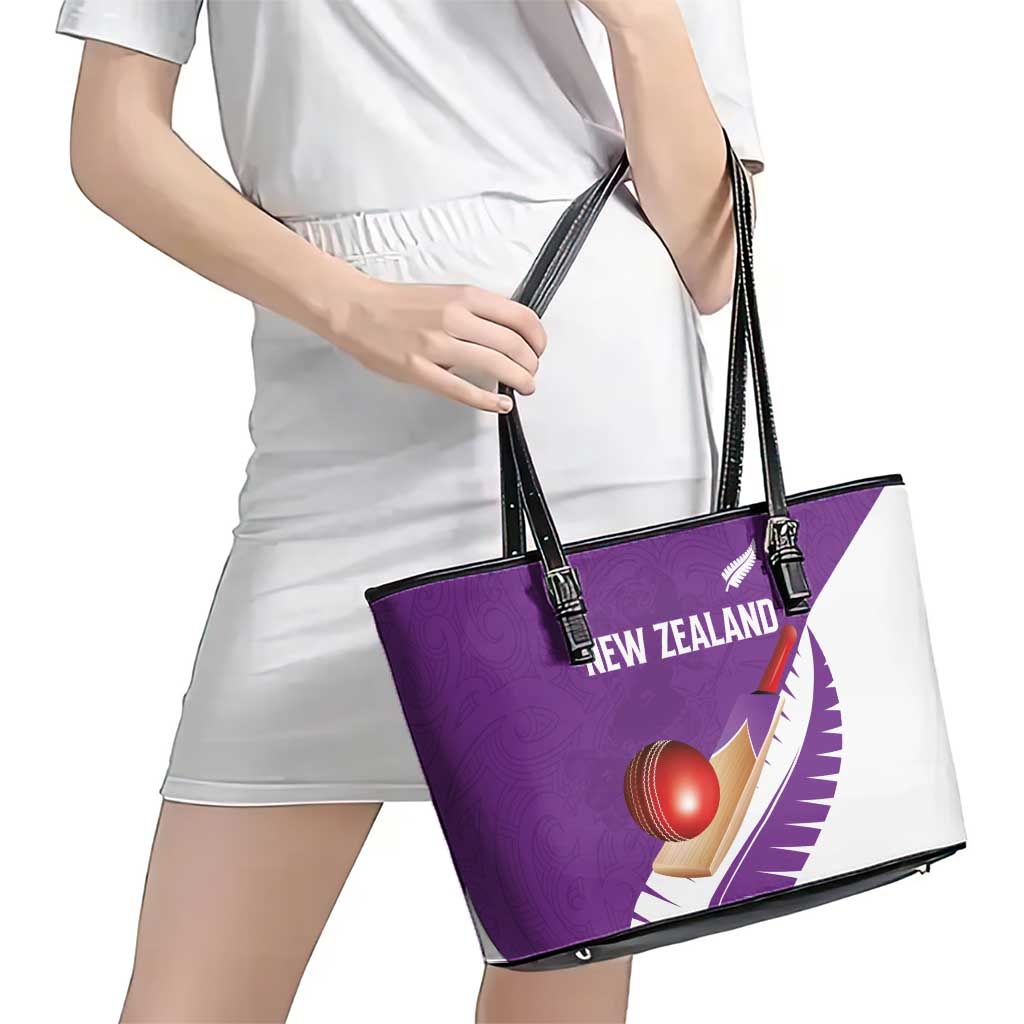 New Zealand Cricket Leather Tote Bag Kiwi Birds Haka Dance Purple Fern Sporty Style LT03 - Polynesian Pride