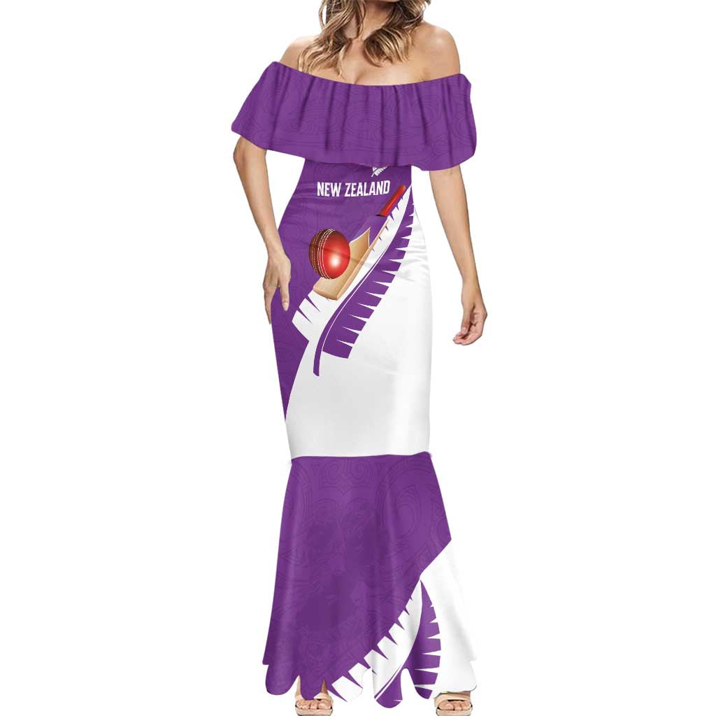 Custom New Zealand Cricket Mermaid Dress Kiwi Birds Haka Dance Purple Fern Sporty Style LT03 - Polynesian Pride