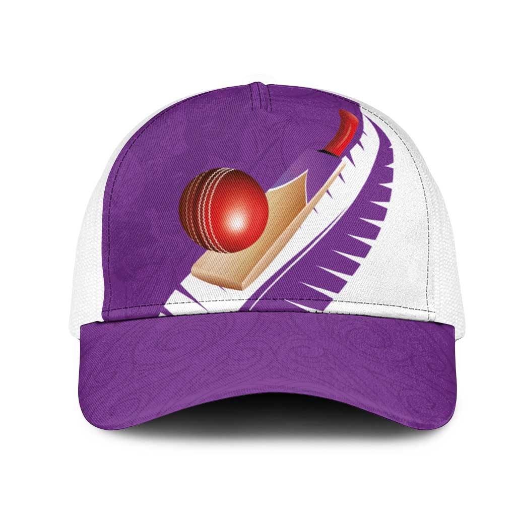 New Zealand Cricket Mesh Trucker Cap Kiwi Birds Haka Dance Purple Fern Sporty Style