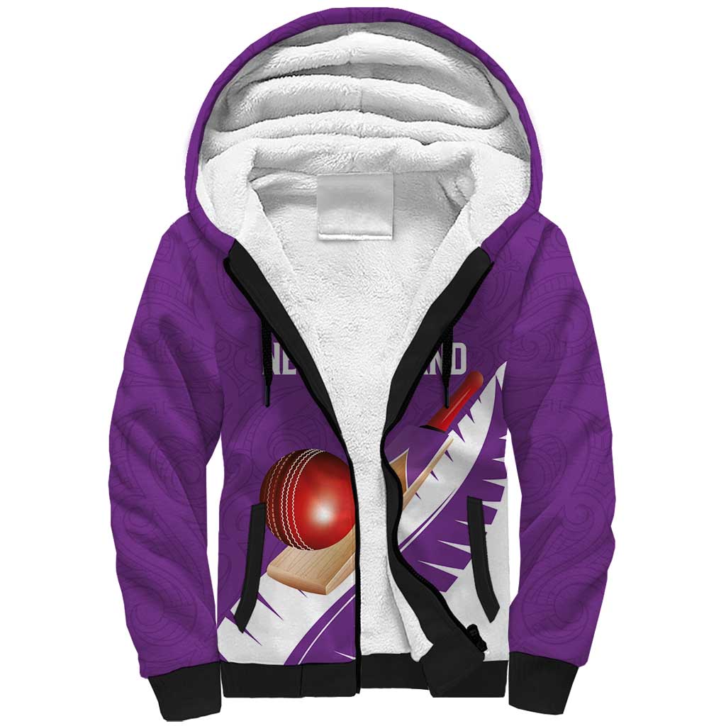Custom New Zealand Cricket Sherpa Hoodie Kiwi Birds Haka Dance Purple Fern Sporty Style LT03 Unisex Purple - Polynesian Pride