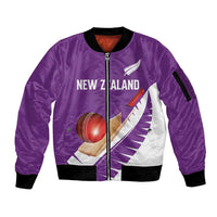 Custom New Zealand Cricket Sleeve Zip Bomber Jacket Kiwi Birds Haka Dance Purple Fern Sporty Style LT03 Unisex Purple - Polynesian Pride