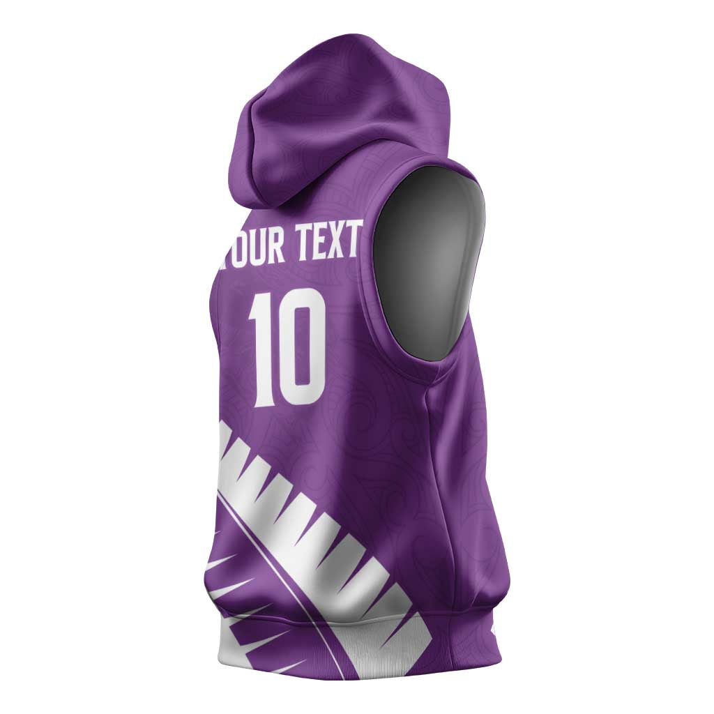 Custom New Zealand Cricket Sleeveless Hoodie Kiwi Birds Haka Dance Purple Fern Sporty Style LT03 - Polynesian Pride