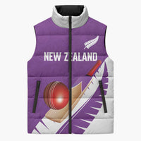 Custom New Zealand Cricket Sleeveless Puffer Jacket Kiwi Birds Haka Dance Purple Fern Sporty Style LT03 Unisex Purple - Polynesian Pride