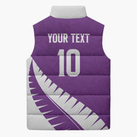Custom New Zealand Cricket Sleeveless Puffer Jacket Kiwi Birds Haka Dance Purple Fern Sporty Style LT03 - Polynesian Pride