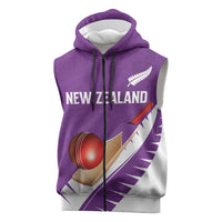 Custom New Zealand Cricket Sleeveless Zip Hoodie Kiwi Birds Haka Dance Purple Fern Sporty Style LT03 Purple - Polynesian Pride