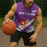 Custom New Zealand Cricket Sleeveless Zip Hoodie Kiwi Birds Haka Dance Purple Fern Sporty Style LT03 - Polynesian Pride