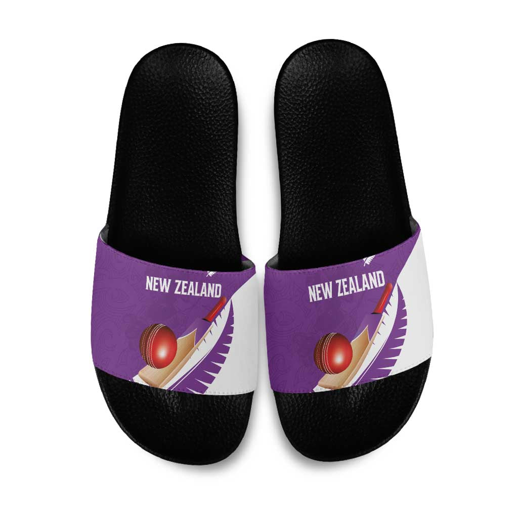 New Zealand Cricket Slide Sandals Kiwi Birds Haka Dance Purple Fern Sporty Style LT03 Purple - Polynesian Pride