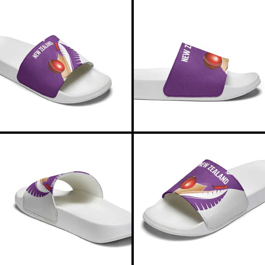 New Zealand Cricket Slide Sandals Kiwi Birds Haka Dance Purple Fern Sporty Style LT03 - Polynesian Pride