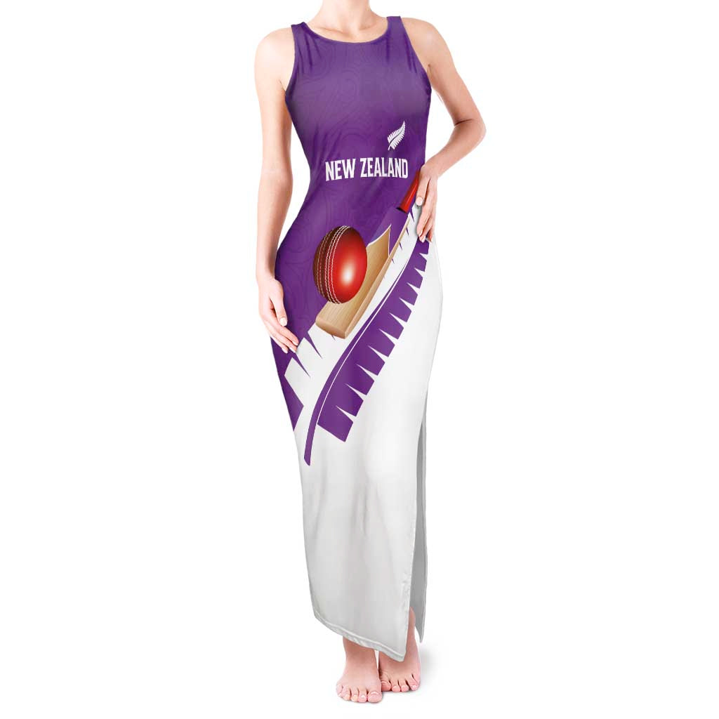 Custom New Zealand Cricket Tank Maxi Dress Kiwi Birds Haka Dance Purple Fern Sporty Style LT03 Women Purple - Polynesian Pride