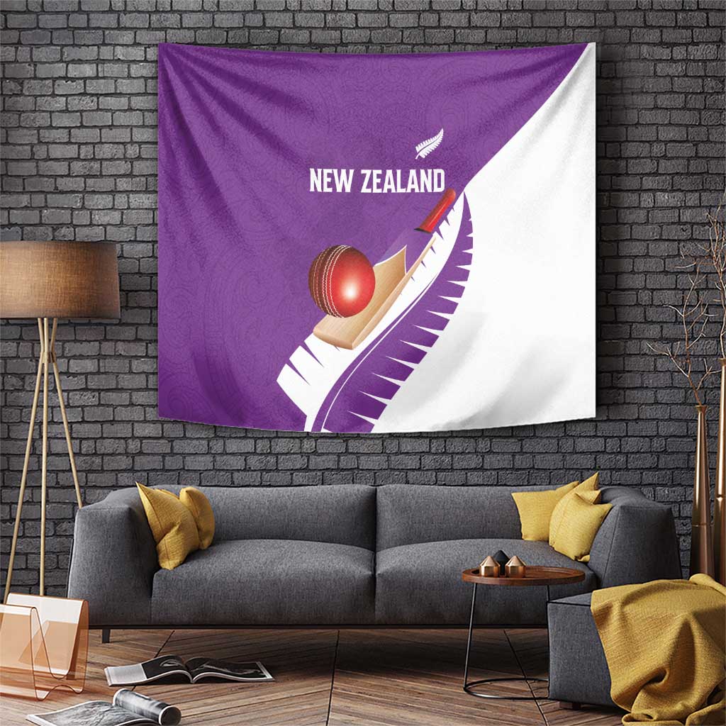 New Zealand Cricket Tapestry Kiwi Birds Haka Dance Purple Fern Sporty Style