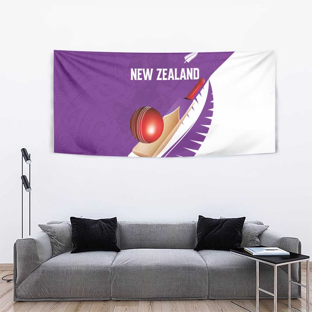 New Zealand Cricket Tapestry Kiwi Birds Haka Dance Purple Fern Sporty Style