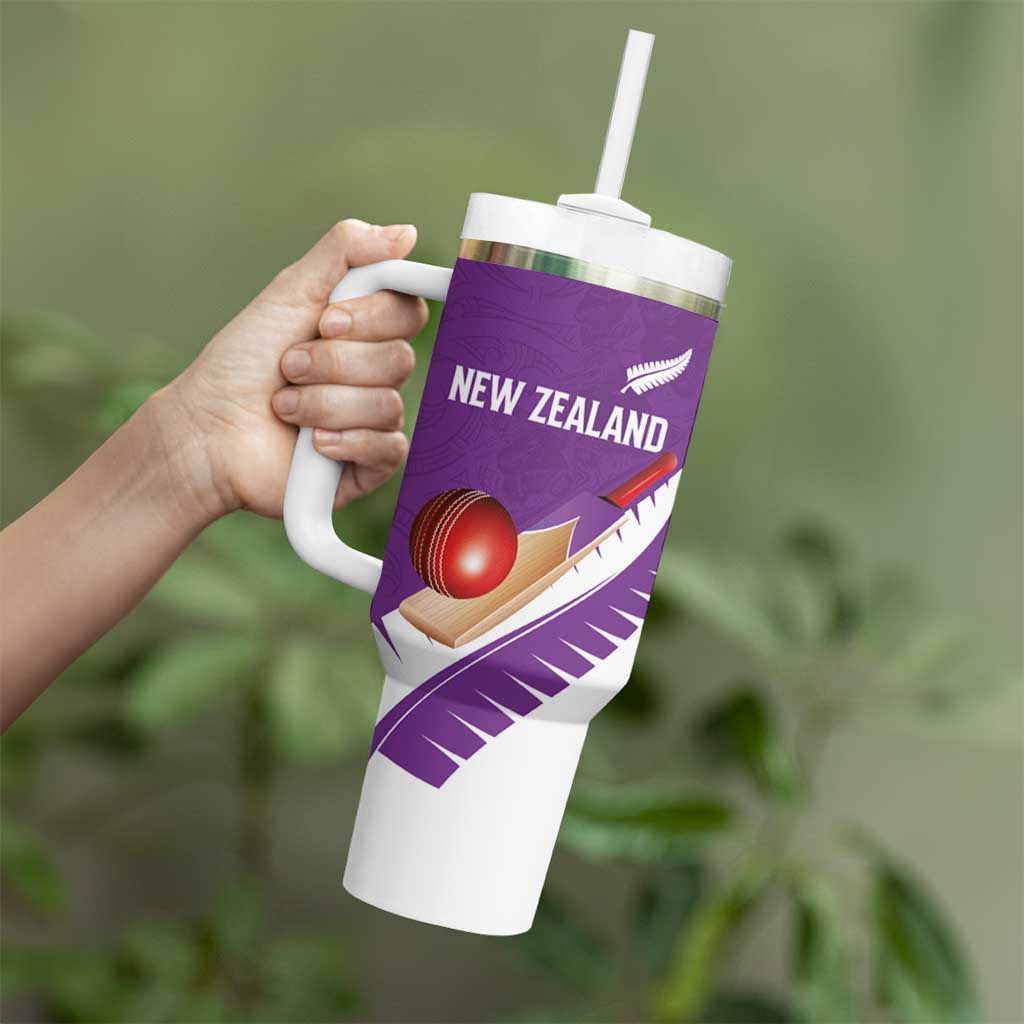 Custom New Zealand Cricket Tumbler With Handle Kiwi Birds Haka Dance Purple Fern Sporty Style LT03 - Polynesian Pride