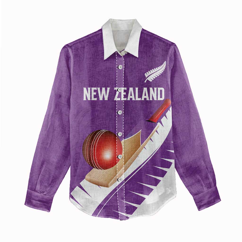 Custom New Zealand Cricket Women Casual Shirt Kiwi Birds Haka Dance Purple Fern Sporty Style LT03 - Polynesian Pride