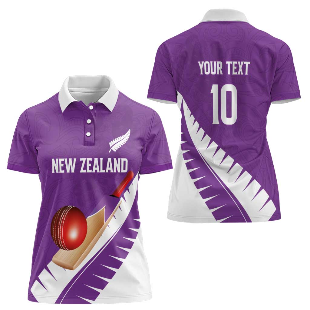 Custom New Zealand Cricket Women Polo Shirt Kiwi Birds Haka Dance Purple Fern Sporty Style LT03 - Polynesian Pride