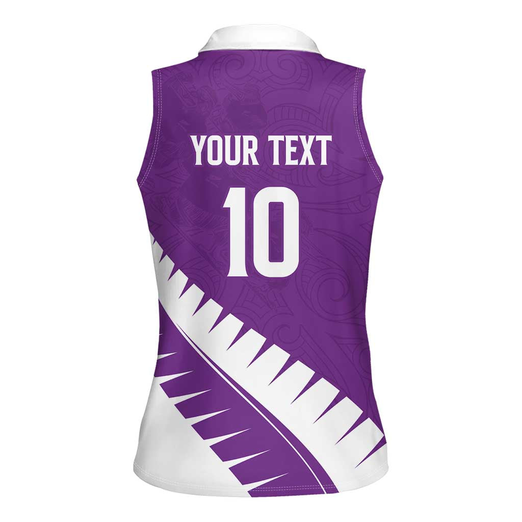 Custom New Zealand Cricket Women Sleeveless Polo Shirt Kiwi Birds Haka Dance Purple Fern Sporty Style LT03 - Polynesian Pride