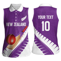 Custom New Zealand Cricket Women Sleeveless Polo Shirt Kiwi Birds Haka Dance Purple Fern Sporty Style LT03 - Polynesian Pride