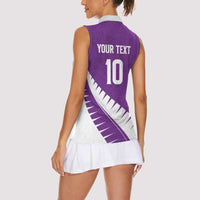 Custom New Zealand Cricket Women Sleeveless Polo Shirt Kiwi Birds Haka Dance Purple Fern Sporty Style LT03 - Polynesian Pride