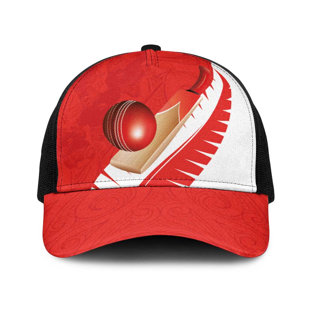 New Zealand Cricket Baseball Net Cap Kiwi Birds Haka Dance Red Fern Sporty Style LT03 One Size Black Red - Polynesian Pride