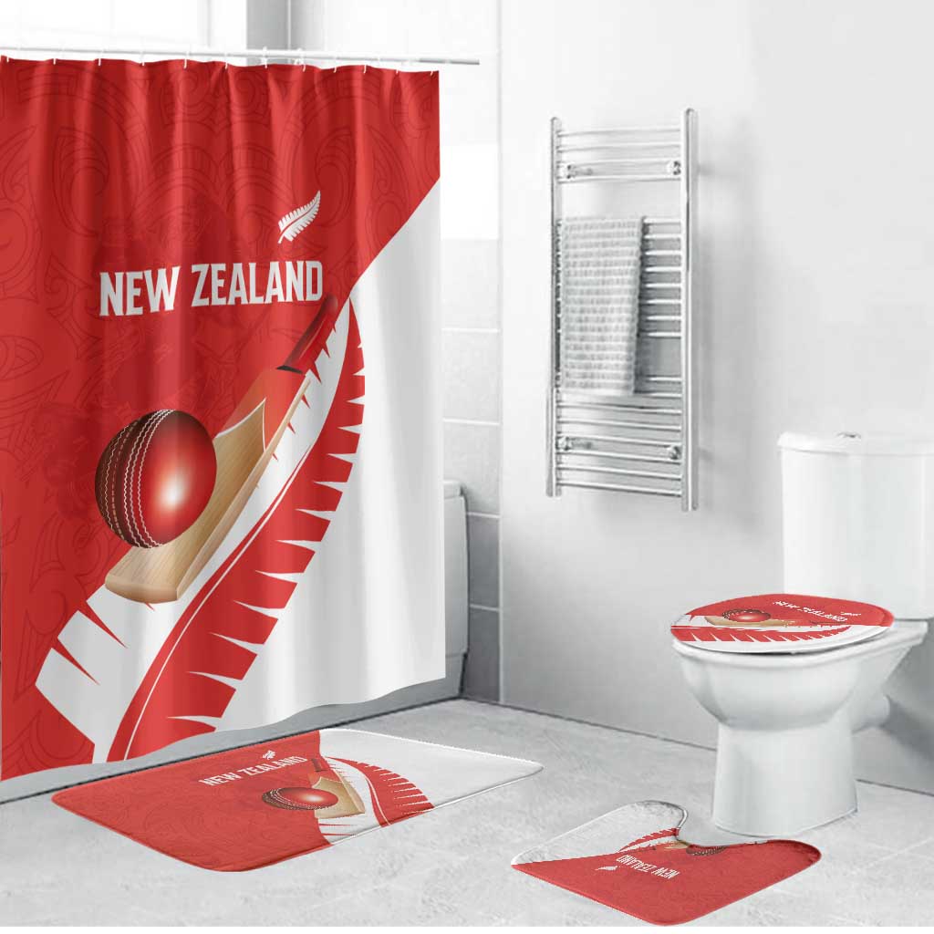 New Zealand Cricket Bathroom Set Kiwi Birds Haka Dance Red Fern Sporty Style LT03 Bathroom Set (4 pcs) Red - Polynesian Pride
