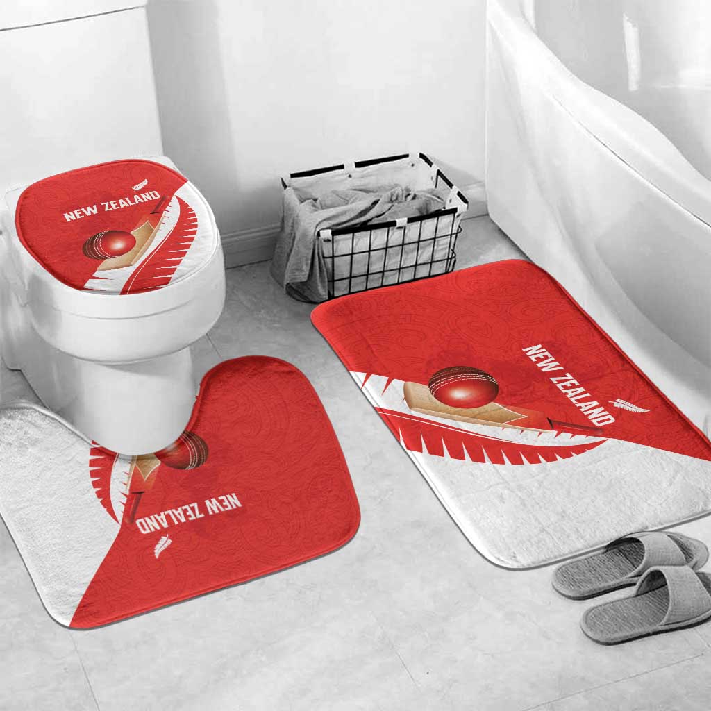 New Zealand Cricket Bathroom Set Kiwi Birds Haka Dance Red Fern Sporty Style LT03 Mat Set Only (3 pcs) One Size Red - Polynesian Pride