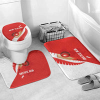 New Zealand Cricket Bathroom Set Kiwi Birds Haka Dance Red Fern Sporty Style LT03 Mat Set Only (3 pcs) One Size Red - Polynesian Pride