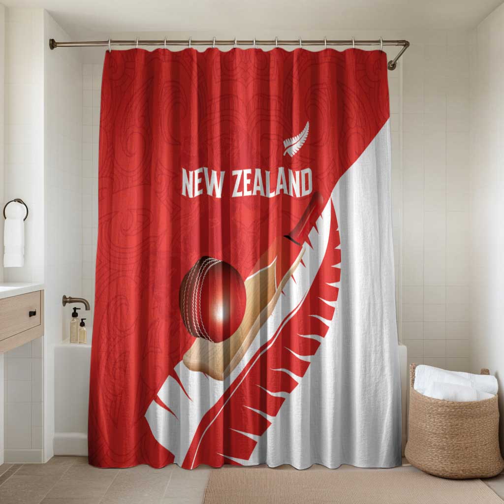 New Zealand Cricket Bathroom Set Kiwi Birds Haka Dance Red Fern Sporty Style LT03 Shower Curtain Only Red - Polynesian Pride