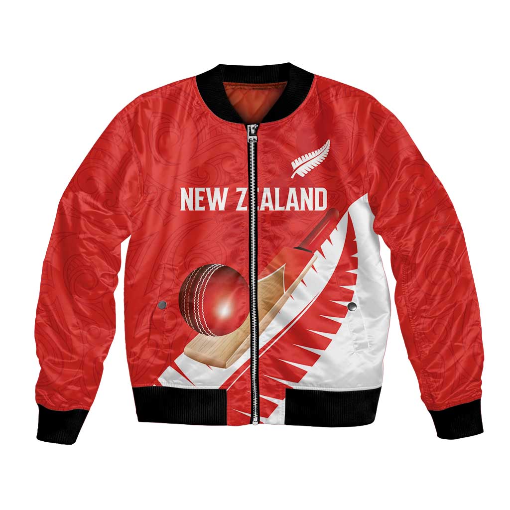 Custom New Zealand Cricket Bomber Jacket Kiwi Birds Haka Dance Red Fern Sporty Style LT03 Unisex Red - Polynesian Pride
